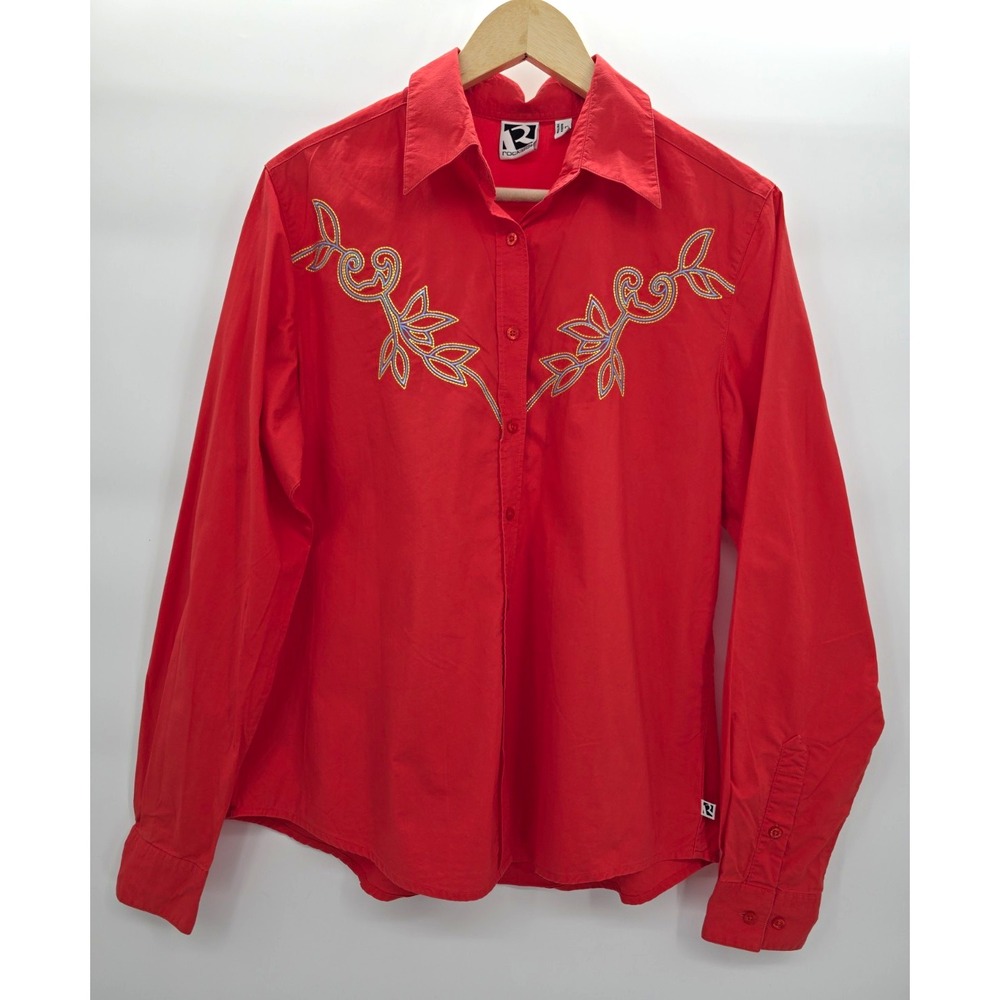 Vintage Rockie's Women's Red Western Shirt Embroidered Rodeo Cowgirl Button L